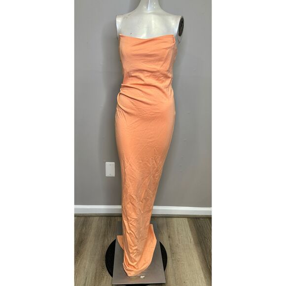 NWT Michael Costello x Revolve Strapless Back Slit Briggs Maxi Gown Peach Small - Picture 7 of 9